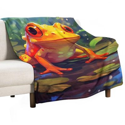 JHION Funny Frog Flannel Fleece Blanket, Frog Throw Blankets, Cozy Fuzzy Warm Bed Blanket, Psychedelic Printed Blanket for Couch Bed Sofa Travel 60"x80"