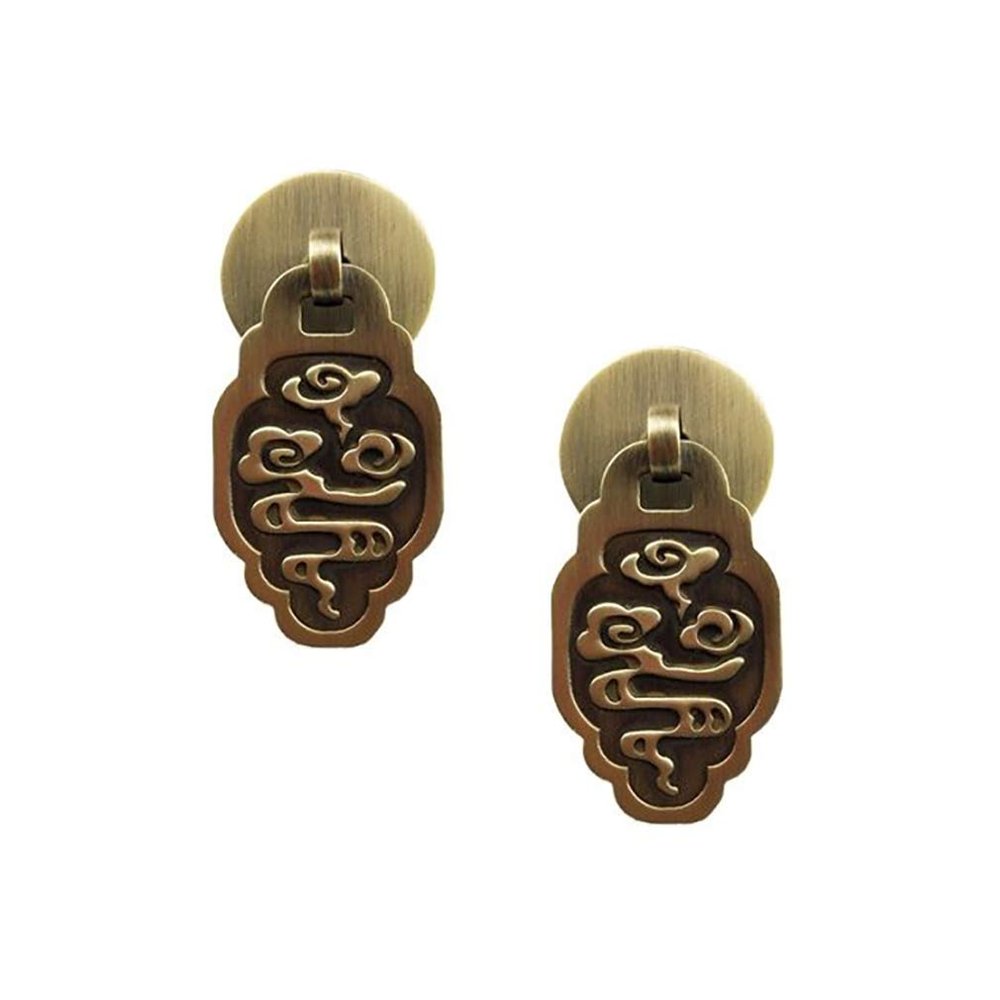 ANNURA Copper Cupboard Door Knob,Copper Cup Handles, 2Pcs Chinese Style Vintage Furniture Drawer Windows Thickened Brass Pulls Handle Jewelry Box Wardrobe Door Small Handle