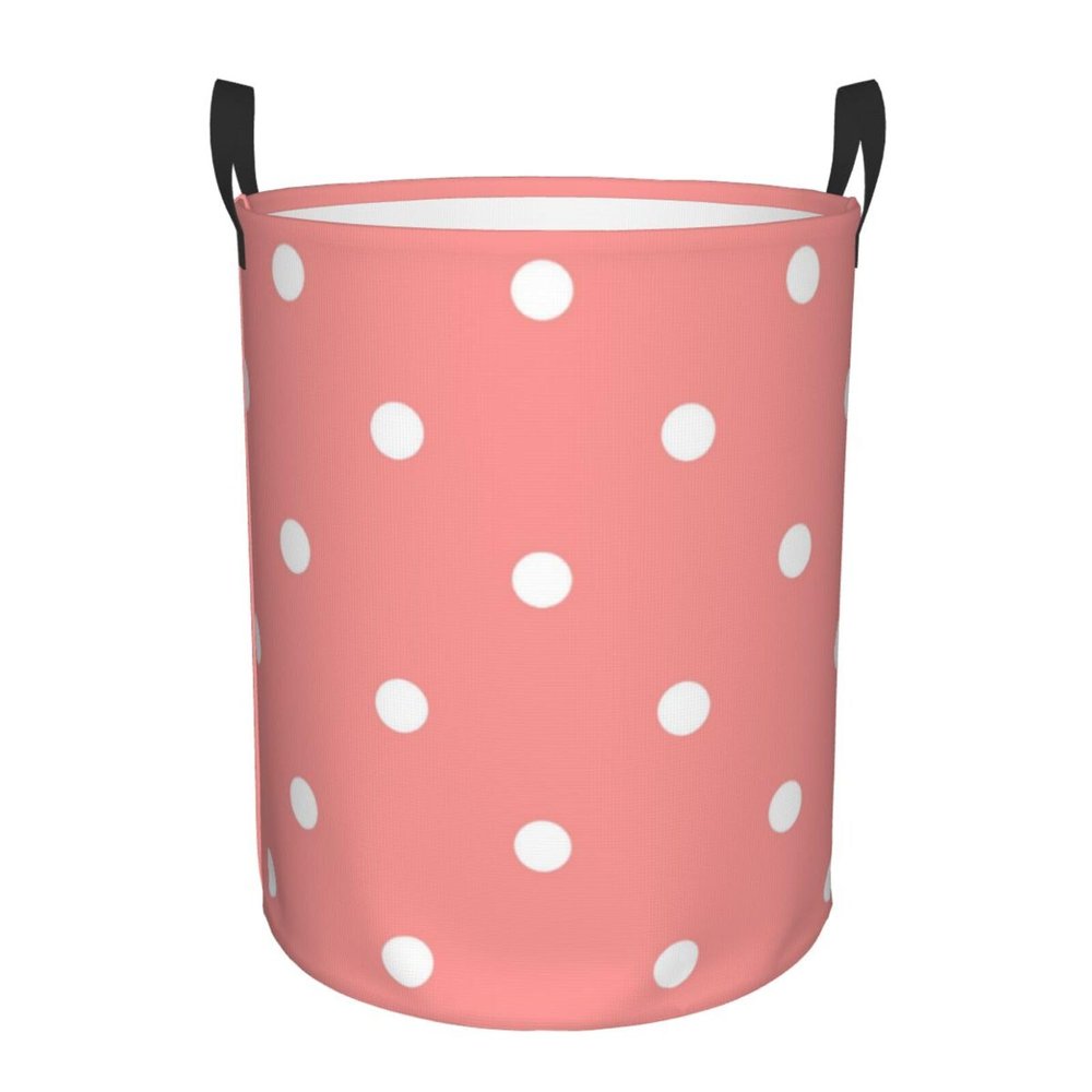 EdNeY Pale Pink Polka Dots Laundry Basket Waterproof Foldable Laundry Hamper with Durable Handle Circular Dirty Clothes Storage Basket for Family Bathroom Bedroom Dorm, Medium, Zxxzyl1110-36