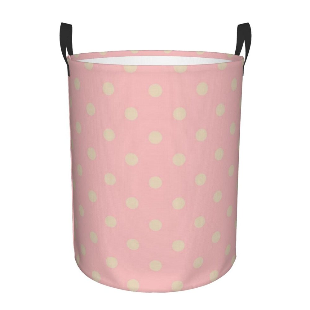Retro Beige Polka Dot Pink Laundry Hamper with Durable Handle Waterproof Foldable Laundry Basket Circular Dirty Clothes Storage Basket for Home Bathroom Office Nursery
