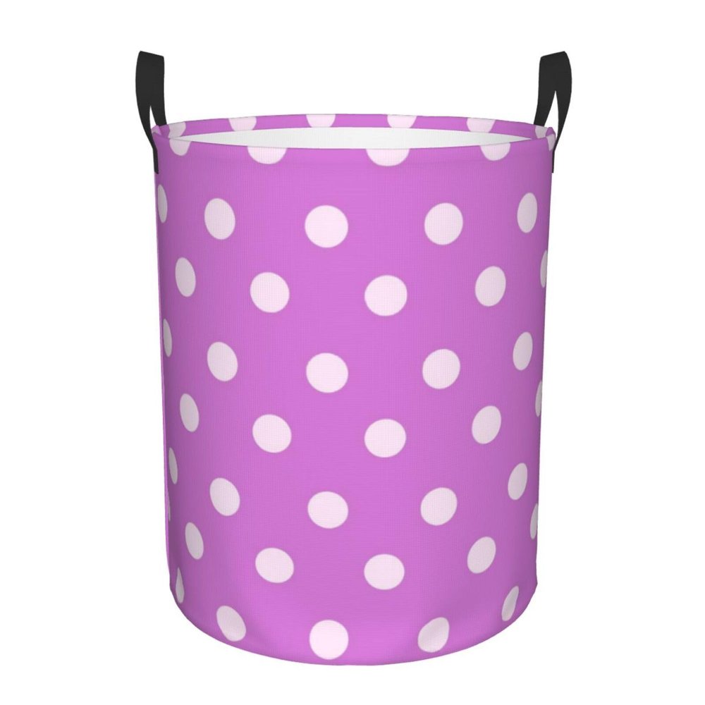 White Polka Dots Light Violet Laundry Basket Waterproof Foldable Laundry Hamper with Durable Handle Round Storage Bin Dirty Clothes Bag for Bedroom Bathroom College Dorm