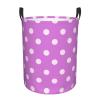 White Polka Dots Light Violet Laundry Basket Waterproof Foldable Laundry Hamper with Durable Handle Round Storage Bin Dirty Clothes Bag for Bedroom Bathroom College Dorm view 1