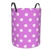 White Polka Dots Light Violet Laundry Basket Waterproof Foldable Laundry Hamper with Durable Handle Round Storage Bin Dirty Clothes Bag for Bedroom Bathroom College Dorm view 2