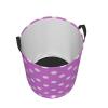 White Polka Dots Light Violet Laundry Basket Waterproof Foldable Laundry Hamper with Durable Handle Round Storage Bin Dirty Clothes Bag for Bedroom Bathroom College Dorm view 3