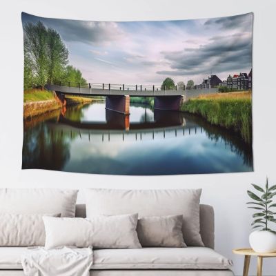 WSOIHFEC Netherlands Landscape Bridge Tapestry Wide Wall Hanging Vintage Lightweight Wall Blanket Funny Tapestry Wall Art Home Decor Soft Mural for Bedroom Dorm Living Room 60 X 40 Inch