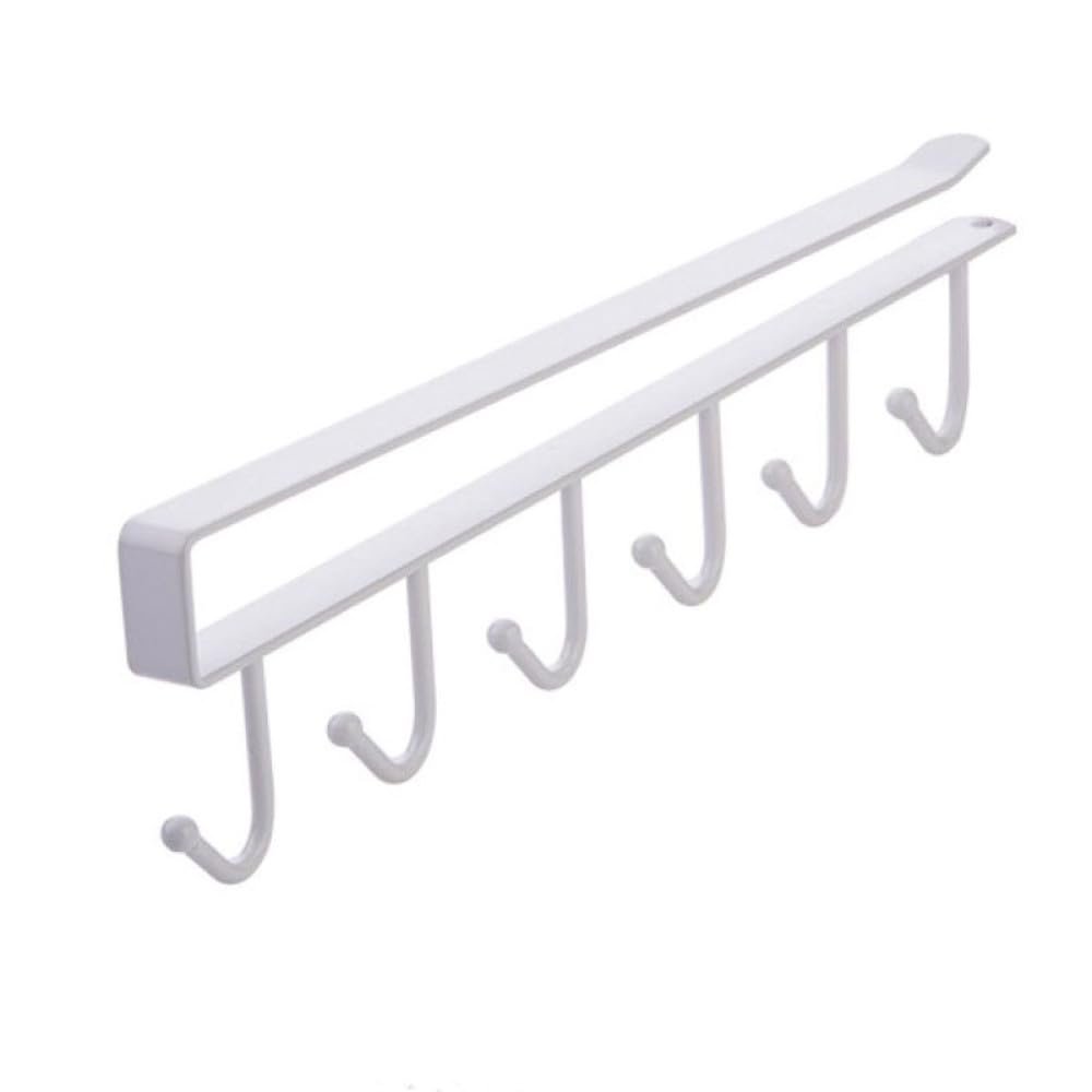 NevStp 6 Hooks Storage Shelf Wardrobe Cabinet Metal Under Shelves Mug Cup Hanger Bathroom Kitchen Organizer Hanging Rack Holder,6 Hooks 1PC White