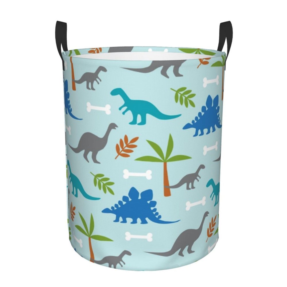 Dinosaur Palm Tree Laundry Hamper with Durable Handle Waterproof Collapsible Laundry Basket Circular Dirty Clothes Storage Basket for Bathroom Bedroom Dorm Nursery