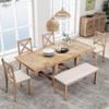 6-Piece Dining Table Set for 6, 82'' Extendable Dining Table with Bench and 4 Upholstered Dining Chairs,Wood Rectangle Kitchen Table w/ 11" Removable Side Leaf, Dining Room Table and Chair Set,Natural view 1