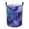 Abstract Purple Ink Marble Texture Laundry Hamper with Durable Handle Waterproof Foldable Laundry Basket Circular Dirty Clothes Storage Basket for Bedroom Bathroom and Nursery view 1
