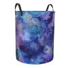 Abstract Purple Ink Marble Texture Laundry Hamper with Durable Handle Waterproof Foldable Laundry Basket Circular Dirty Clothes Storage Basket for Bedroom Bathroom and Nursery view 2