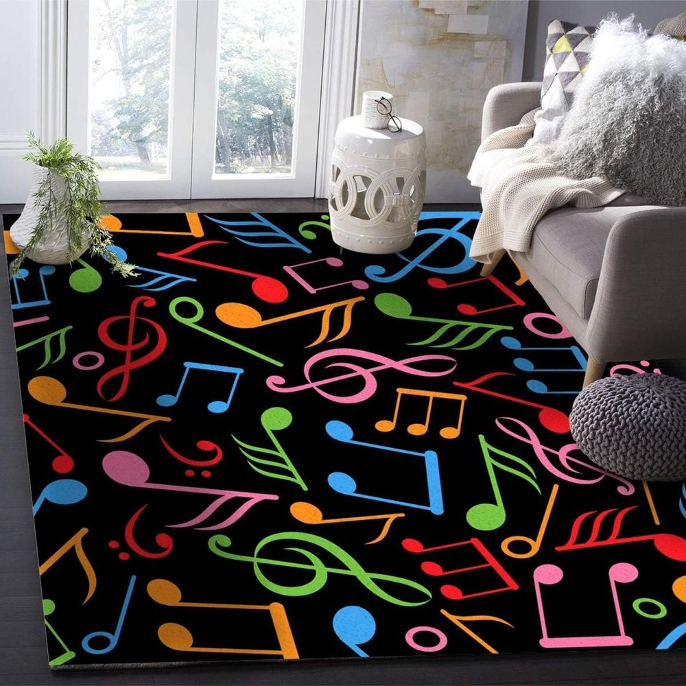 Color Musical Notation Sign Area Carpet, Modern Music Lover Indoor Carpet, Anti-Skid Breathable Soft and Comfortable Applicable to Living Room Bedroom Office Study 3 x 5ft