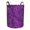 Violet Gold Marble Abstract Liquid Laundry Basket Waterproof Foldable Laundry Hamper with Durable Handle Circular Dirty Clothes Storage Basket for Bathroom Bedroom Home view 2
