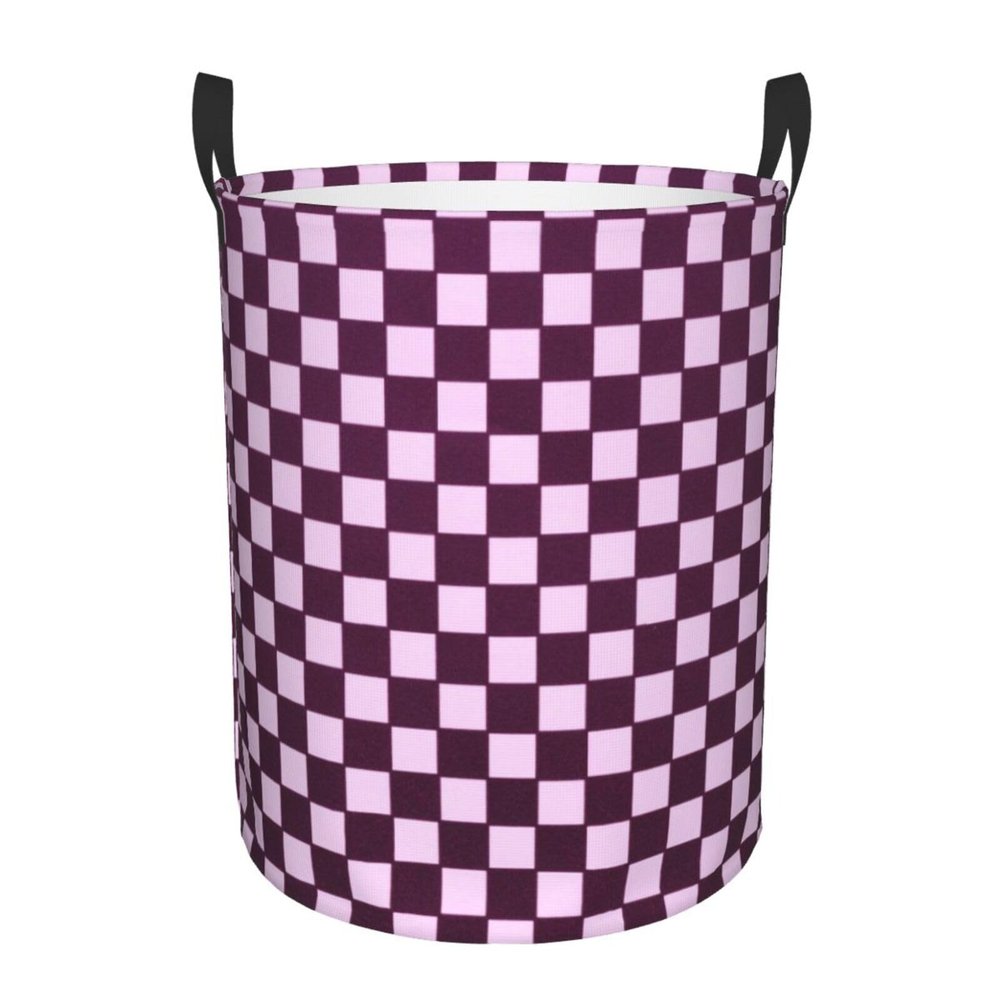 Purple Checkered Checked Laundry Basket Waterproof Collapsible Laundry Hamper with Durable Handle Round Storage Basket Dirty Clothes Organizer Bag for Bedroom Bathroom College Dorm