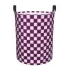 Purple Checkered Checked Laundry Basket Waterproof Collapsible Laundry Hamper with Durable Handle Round Storage Basket Dirty Clothes Organizer Bag for Bedroom Bathroom College Dorm view 1