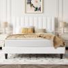 Allewie Full Bed Frame/Velvet Upholstered Bed Frame with Vertical Channel Tufted Headboard/Strong Wooden Slats/Platform Bed Frame/Mattress Foundation/Box Spring Optional/Easy Assembly/White view 1