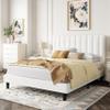 Allewie Full Bed Frame/Velvet Upholstered Bed Frame with Vertical Channel Tufted Headboard/Strong Wooden Slats/Platform Bed Frame/Mattress Foundation/Box Spring Optional/Easy Assembly/White view 3