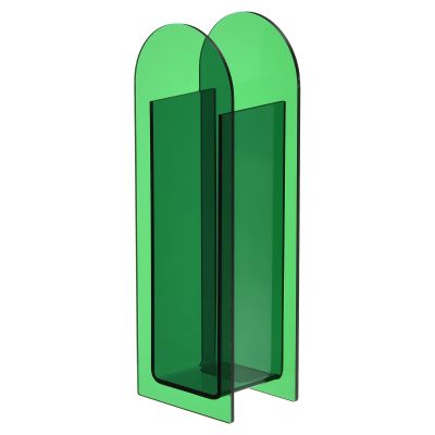 PATIKIL 3x2x9 Acrylic Vase, Arch Acrylic Floral Vase Clear Geometric Plastic Decorative Vase for Table Centerpiece Home Decor, Dark Green