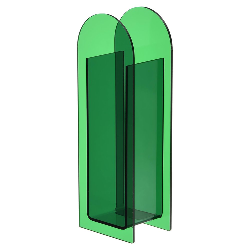 PATIKIL 3x2x9 Acrylic Vase, Arch Acrylic Floral Vase Clear Geometric Plastic Decorative Vase for Table Centerpiece Home Decor, Dark Green