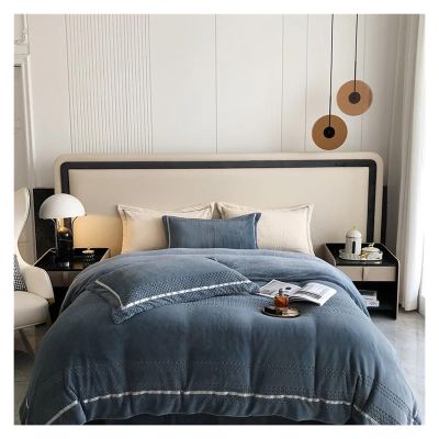 ADovz 4PCs Bedding Set Milk Coral Velvet Fabric Soft and Warm in Winter Queen King Size Solid Color Duvet Cover,Bed Sheets