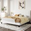 Allewie King Bed Frame/Velvet Upholstered Bed Frame with Vertical Channel Tufted Headboard/Strong Wooden Slats/Platform Bed Frame/Mattress Foundation/Box Spring Optional/Easy Assembly/White view 3