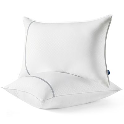 Bedsure Hotel Pillows King Size, Set of 2 - Luxury Bed Pillows for Sleeping, Decoration Strip Diamond Design Cover, Fluffy Original Down Alternative Filling for Side, Back or Stomach Sleepers