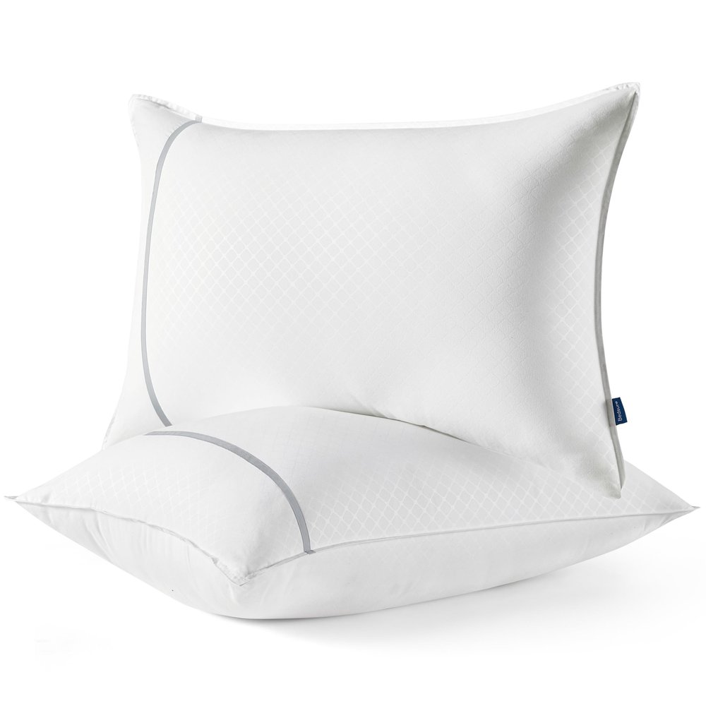 Bedsure Hotel Pillows King Size, Set of 2 - Luxury Bed Pillows for Sleeping, Decoration Strip Diamond Design Cover, Fluffy Original Down Alternative Filling for Side, Back or Stomach Sleepers