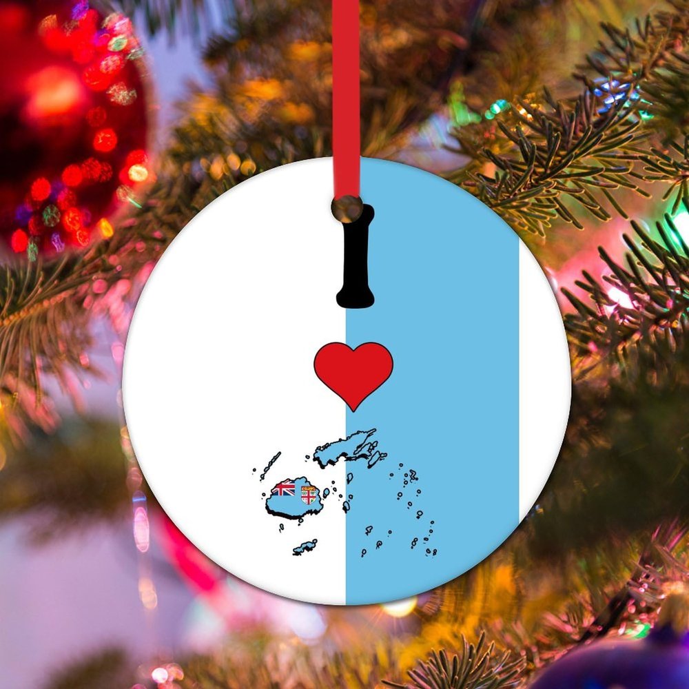 WoGuangis Ornament - I Love Fiji Christmas Ornaments Fiji Ornaments Christmas Tree Decoration Keepsake National Flag Holiday Keepsake Ceramic Christmas Ornament Travel Lover