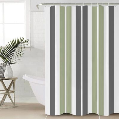 Huotupsine Sage Green Grey Striped Shower Curtain Set - Extra Long 72" x 96" Washable Bathtub Curtain with 12 Hooks, Gray Modern Abstract Art Waterproof Fabric Stall Shower Curtains for Bathroom