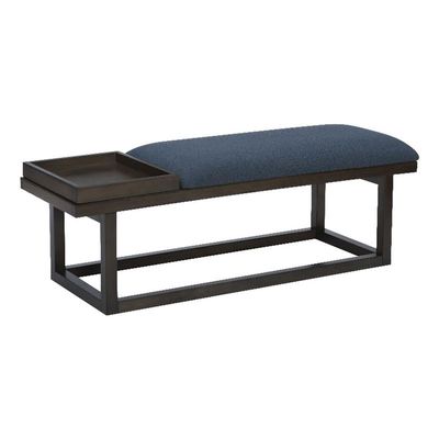 Linon Nate Wood Navy Upholstered Bench with Removable Storage Tray in Dark Brown