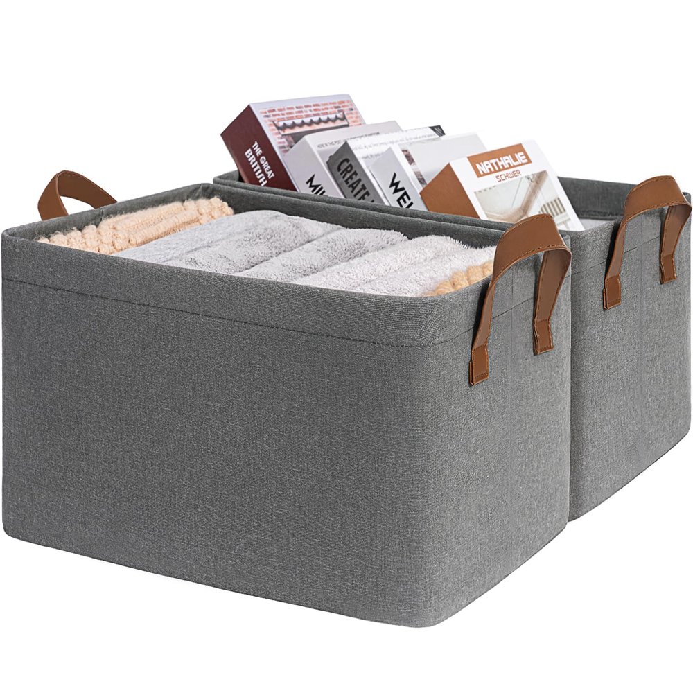 CHICVITA Storage Baskets Large Storage Bins for Organizing, Clothes Storage Bins, Closet Organizers and Storage, Small Laundry Basket for Shelves, 16 " L x 11" W x 9 " H, Grey, 2-Pack