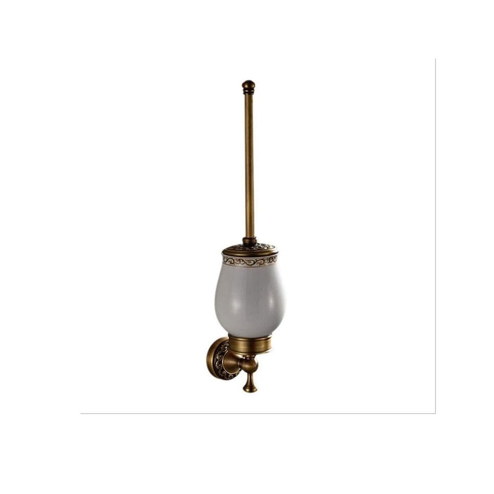 RUTAVM Toilet Brush Brushed Brass Engraving Wall-Mounted Toilet Brush Holder Bathroom Hardware Long Handle Toilet Brush Set (Color : Brass) for Bathroom
