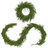 2PCS Christmas Norfolk Pine Wreath 20 inch and 6ft Norfolk Pine Garland,Artificial Faux Greenery Garland Wreath for Front Door Holiday Thanksgiving Fall Winter Decor view 1