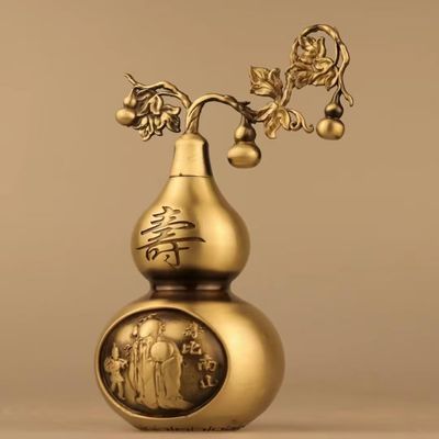 burid Brass Gourd Statue Feng Shui Brass Good Luck Gourd Taoist Home Living Room Garden Decor Chinese Charm of Prosperity Home Decoration Gift
