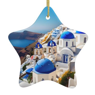 Santorini Greek Island Sea View Charming Christmas Decorations - Star-Shaped Ceramic Ornaments for Holiday Season