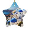 Santorini Greek Island Sea View Charming Christmas Decorations - Star-Shaped Ceramic Ornaments for Holiday Season view 1