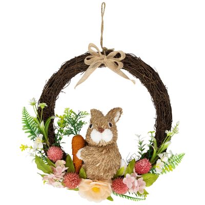 Floral Grapevine Small Spring Easter Wreath with Sisal Bunny - 12"