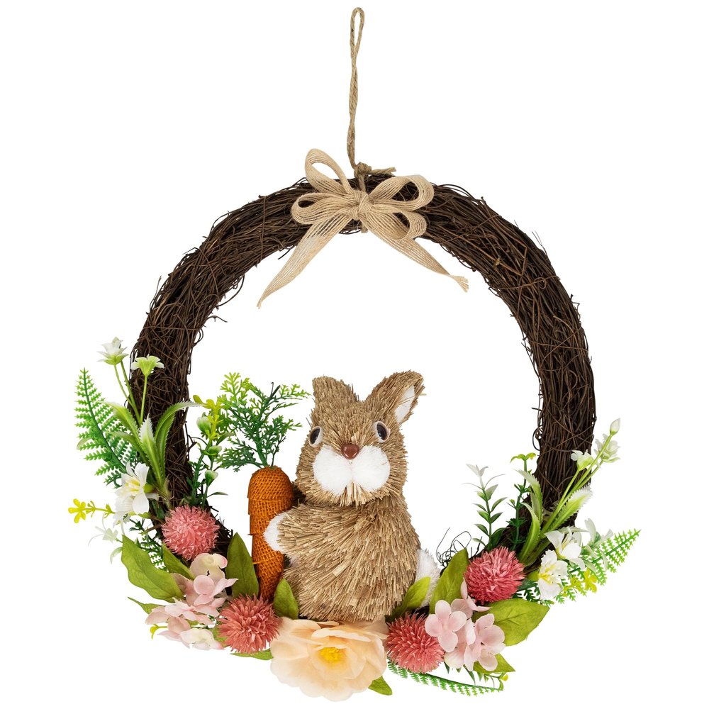 Floral Grapevine Small Spring Easter Wreath with Sisal Bunny - 12"