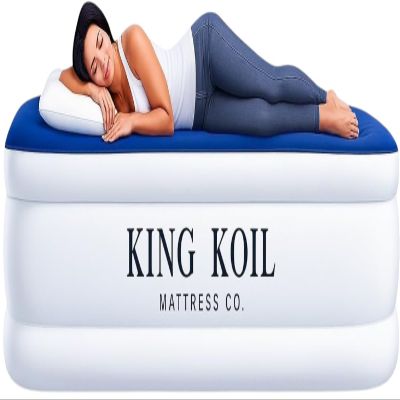 King Koil Luxury Twin Air Mattress with Built-in Pillow Top & Integrated High-Speed Patented Pump 20" Inflatable Twin Blow Up Airbed for Camping, Home & Guests, Waterproof, 1-Year Warranty