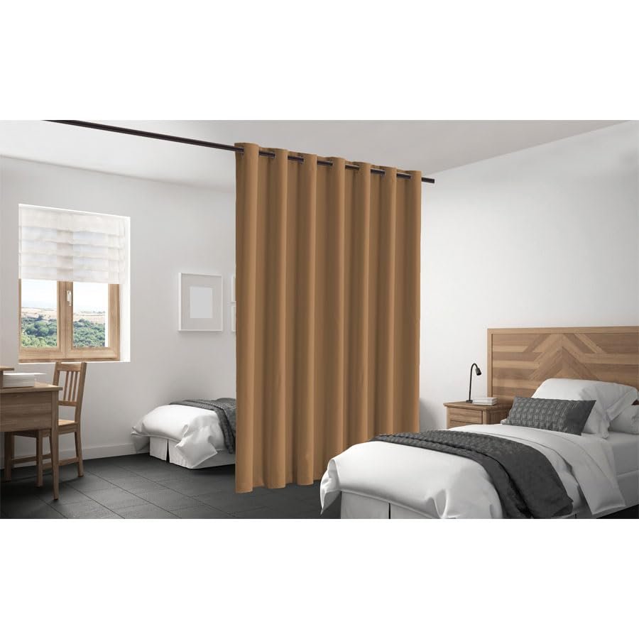 Blackout Room Divider Curtain Panel Privacy Partition Heavyweight Premium Fabric Thermal Insulated Grommet Top 48" Wide X 84" Tall Khaki Color