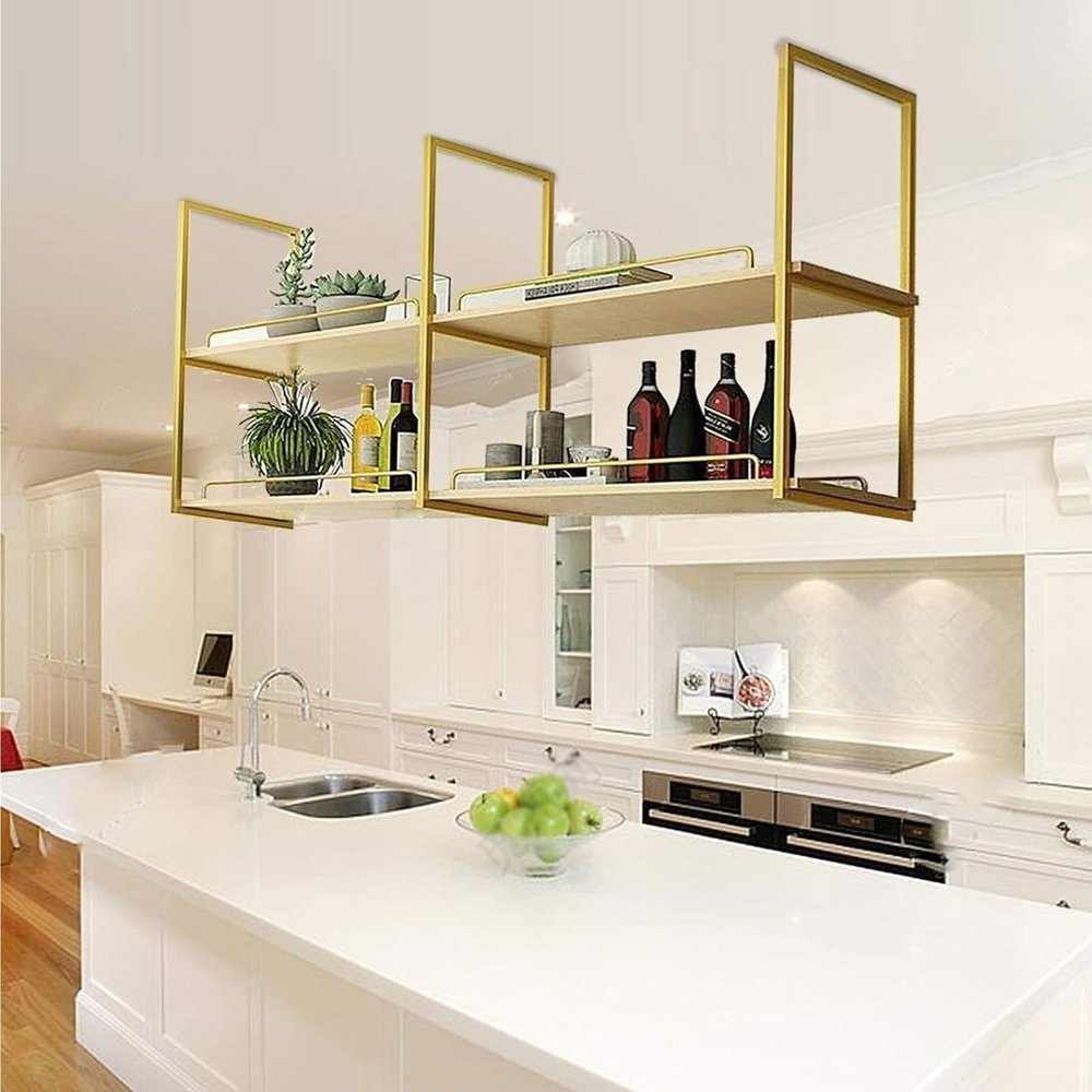 Kitchen Bar Shelf Ceiling Storage Shelves Floating Plant Books Shelving for Wall Large Plate Rack Pot Holder, Hanging Decorative Display Storage Shelf Metal, Wine Glass Rack ( Size : 140x30x80cm )