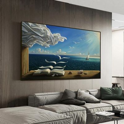 Salvador Dali Painting The Waves Book Sailboat Wall Paintings On Canvas Prints Unframed Wall Art Pictures Decoration 92x122cm/36x48in Unframed