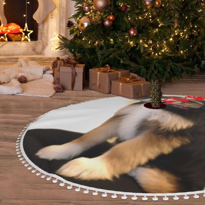 36" Christmas Tree Skirt with Pom Poms Dog Training Christmas Tree Mat Cover Xmas Tree Skirt for Xmas Holiday Party Christmas Decoration Ornaments Pom Poms Tree Skirt for Happy New Year
