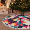 30" Christmas Tree Skirt with Pom Poms Triangle Geometric Christmas Tree Mat Cover Xmas Tree Skirt for Xmas Holiday Party Christmas Decoration Ornaments Pom Poms Tree Skirt for Happy New Year view 1