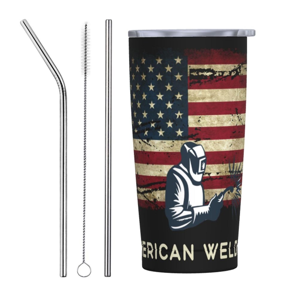 American Welder Double Vacuum Coffee Tumbler, 20oz Stainless Steel Cup With Straw Straw/Lid, Funny Car Travel Mug For Home, Office, Travel, Party