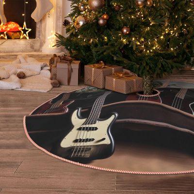 30" Christmas Tree Skirt with Guitar Bass Music Musical Instruments1 Christmas Tree Decoration Mat Rustic Xmas Tree Cover Mat Waterproof Xmas Tree Skirt for Holiday Farmhouse Decorations