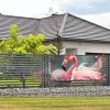 Pink Flamingo Print Party Banner Funny Christmas Banner Birthday Banner Backdrop Large Outdoor Banner Photography Background Xmas Party Decor for Garden Holiday Party Supplies view 1