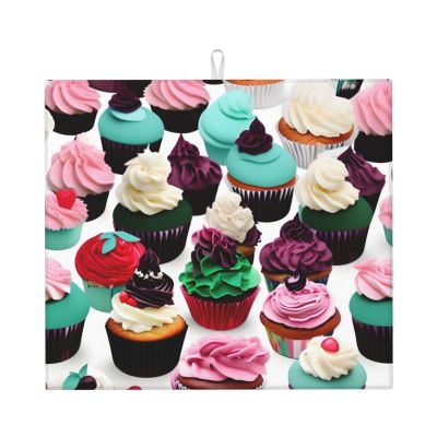 Delicious Cupcakes Reversible Microfiber Dish Drying Mat For Kitchen,16 Inch X 18 Inch,Kitchen Accessories