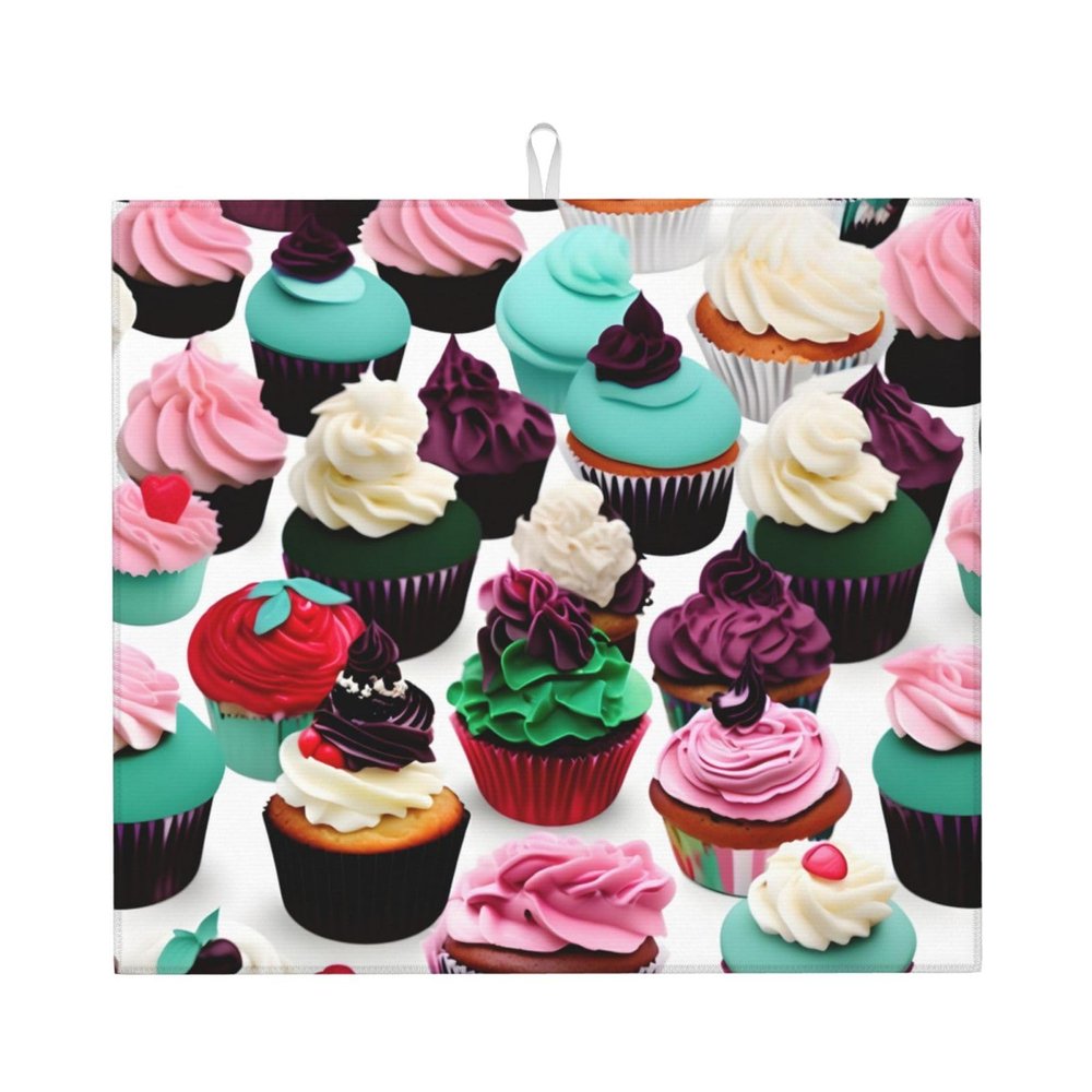 Delicious Cupcakes Reversible Microfiber Dish Drying Mat For Kitchen,16 Inch X 18 Inch,Kitchen Accessories