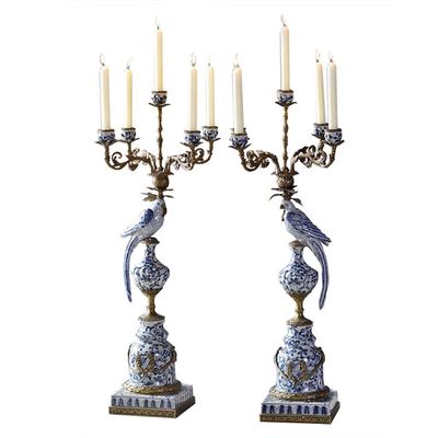 GUERNSEY Candlestick Holders Nordic Ceramic Pure Copper 5-Headed Parrot Candlestick Craft Decoration Suitable for Bedroom Living Room Dining Room Desktop Decoration Candle Holder
