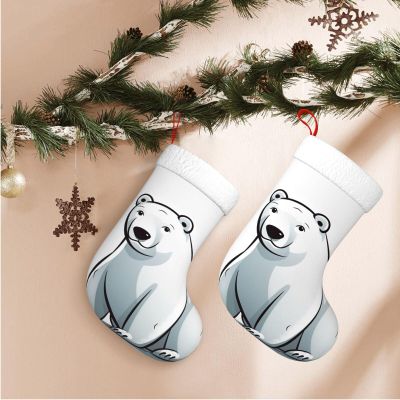 BONDIJ Polar Bear Christmas Stockings with White Cuff Plush Xmas Stockings Personalized Christmas Hanging Stockings Decorations for Family Holiday Christmas Decor